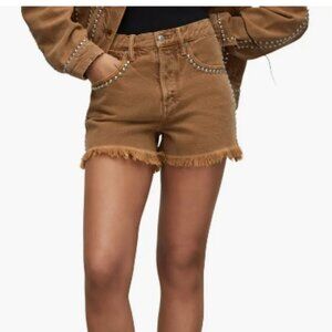 AllSaints Heidi Studded Fray Hem Shorts - Light Brown NWT